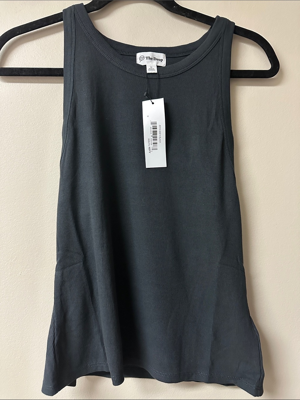 The Drop Zoya Essential Black Ribbed Tank Top Size M NWT